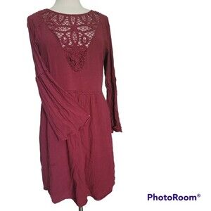 AEO Maroon Long Sleeve Boho Dress W Lace - L